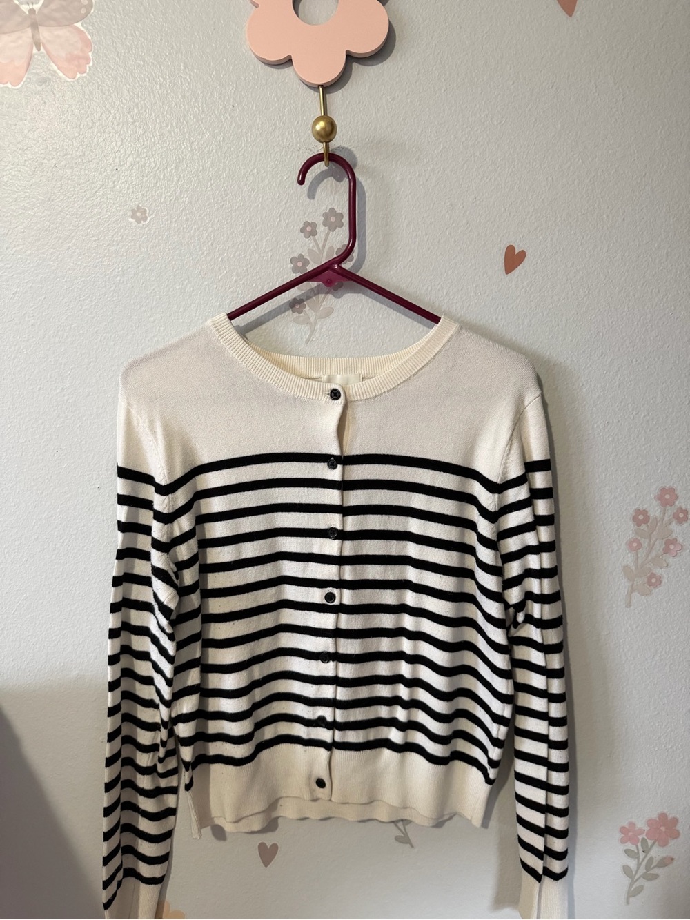 H&M Black and White Striped Button-Front Cardigan